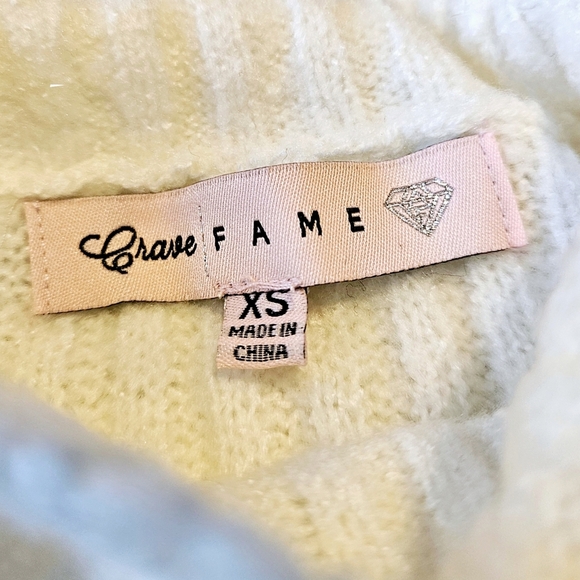 Crave Fame Mid Turtle Neck Cable Knit, Cropped Sweater, Ivory, XS - Picture 4 of 8